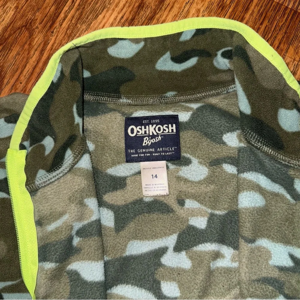 OshKosh B'gosh Jacket Fleece Camo Boys Size 14 Full Zip Green Army Print Soft